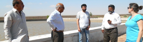 Mehran University of Engineering and Technology Professor Rasool Bux Mahar (second from right) explains the water treatment process for the campus to University of Utah faculty members Christine Pomeroy, Tariq Banuri, and Aslam Chaudhry.